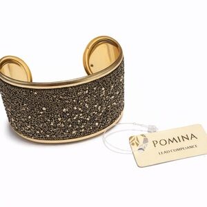 Pomina Gold Tone Wide Crystal Cuff Bracelet